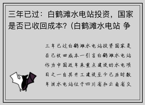 三年已过：白鹤滩水电站投资，国家是否已收回成本？(白鹤滩水电站 争议)