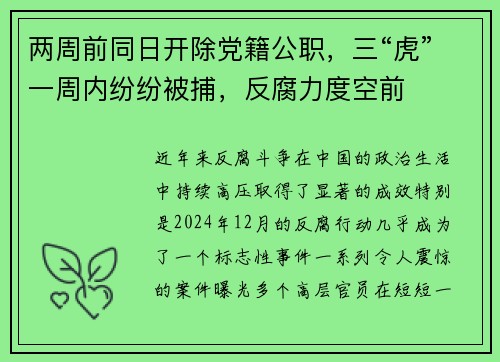 两周前同日开除党籍公职，三“虎”一周内纷纷被捕，反腐力度空前